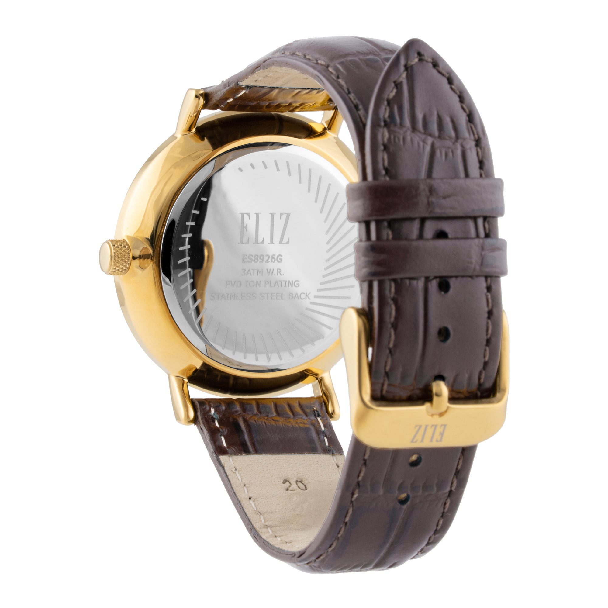 ELIZ ES8926G1GSO – ELIZ Classique Men's Watch – 40mm Stainless Steel Case – Silver Dial – Multifunction Quartz Movement – Brown Leather Strap