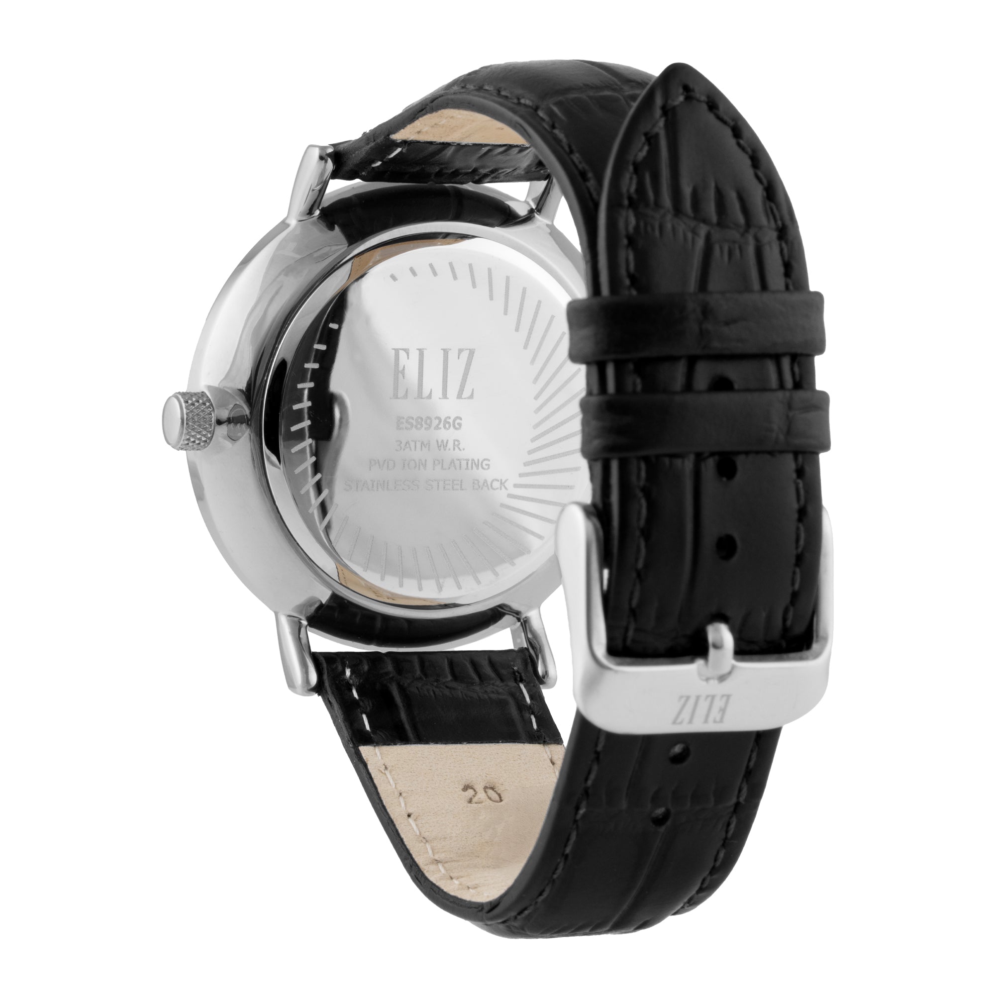 ELIZ ES8926G1SGN – ELIZ Classique Men's Watch – 40mm PVD Silver Case – Grey Dial – Multifunction Quartz Movement – Black Leather Strap