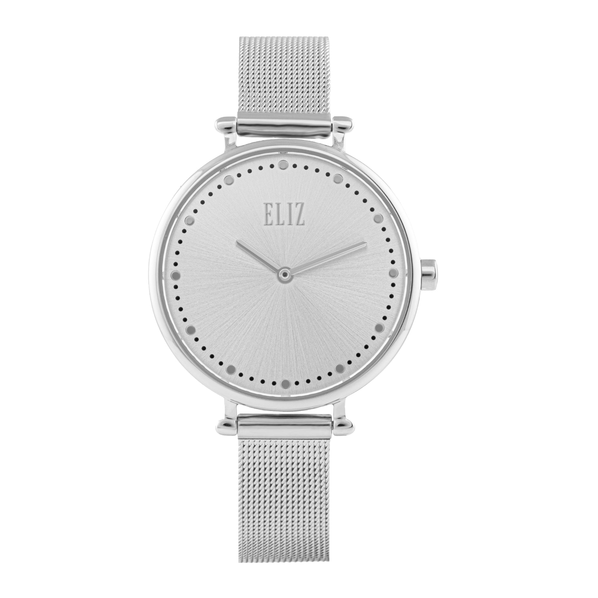 ELIZ ES8930L2SSS β Splendeur Collection β Round β 34mm Stainless Steel Case β Hardened Mineral Glass β Silver Dial β Japan 2-Hands Quartz Movement β 12mm Stainless Steel Mesh Strap β Double Lock with Safety Clasp Buckle β 3ATM Water Resistant β Women's Watch β 2 Years Warranty