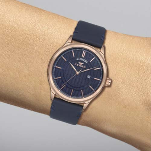 Ferro F11159BWT-T Metal Case And Leather Strap Men's Watch