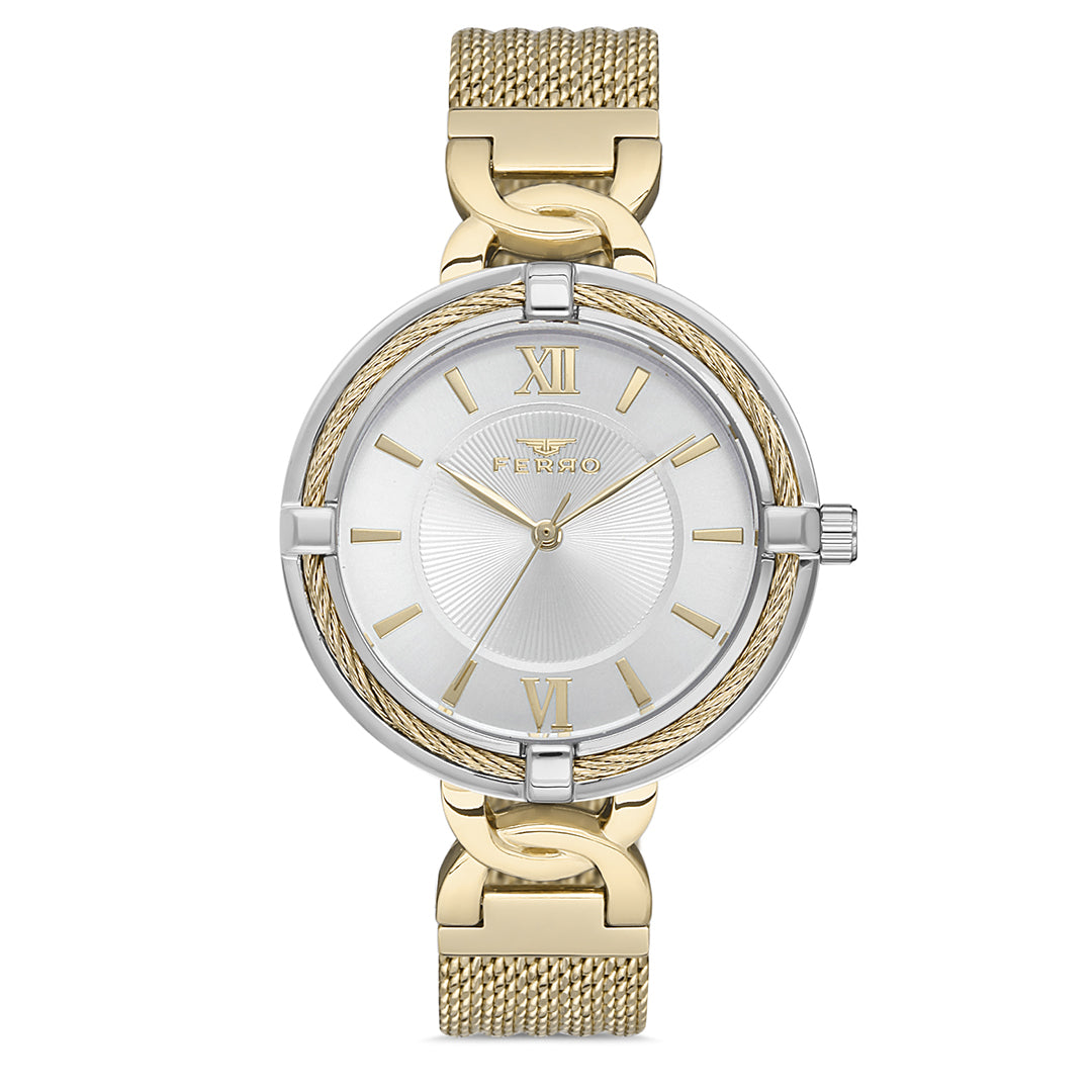FERRO F21092C-D SS Caseback & Mesh Strap Japan Women's Watch
