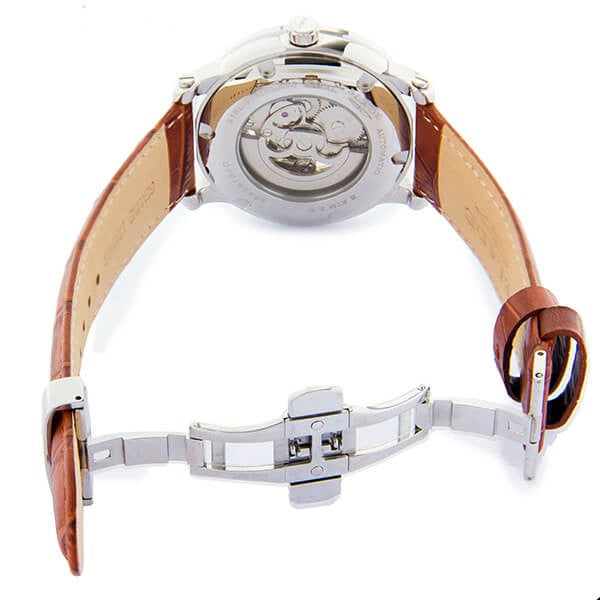 Blade men's White Dial Brown Genuine Leather Band Stainless steel Skeleton Automatic Mechanical Volare White 3