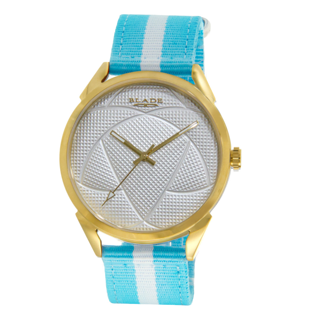 BLADE 3697GSW6A White-Blue Retro-Fútbol Special Edition NATO Strap Unisex Watch - Front 02