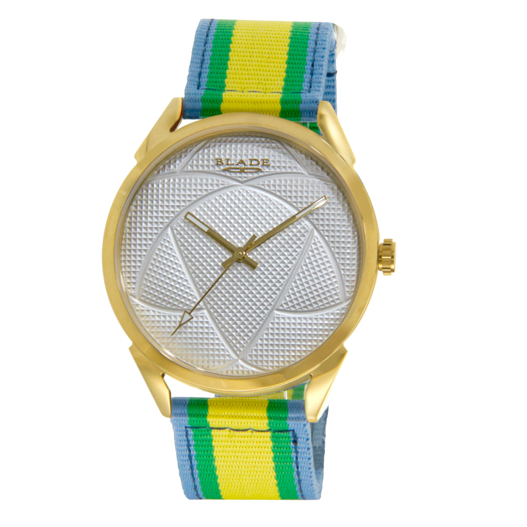 BLADE 3697GSW6B Yellow-Green-Blue Retro-Fútbol Special Edition NATO Strap Unisex Watch - Front 02