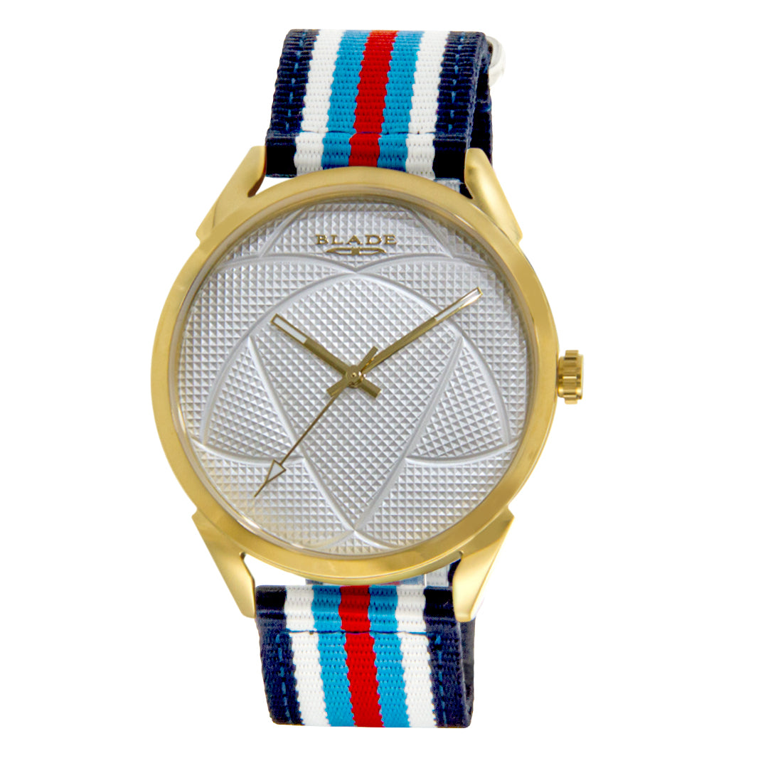 BLADE 3697GSW6D Navy Blue-Blue-Red-White Retro-Fútbol Special Edition NATO Strap Unisex Watch - Front 02