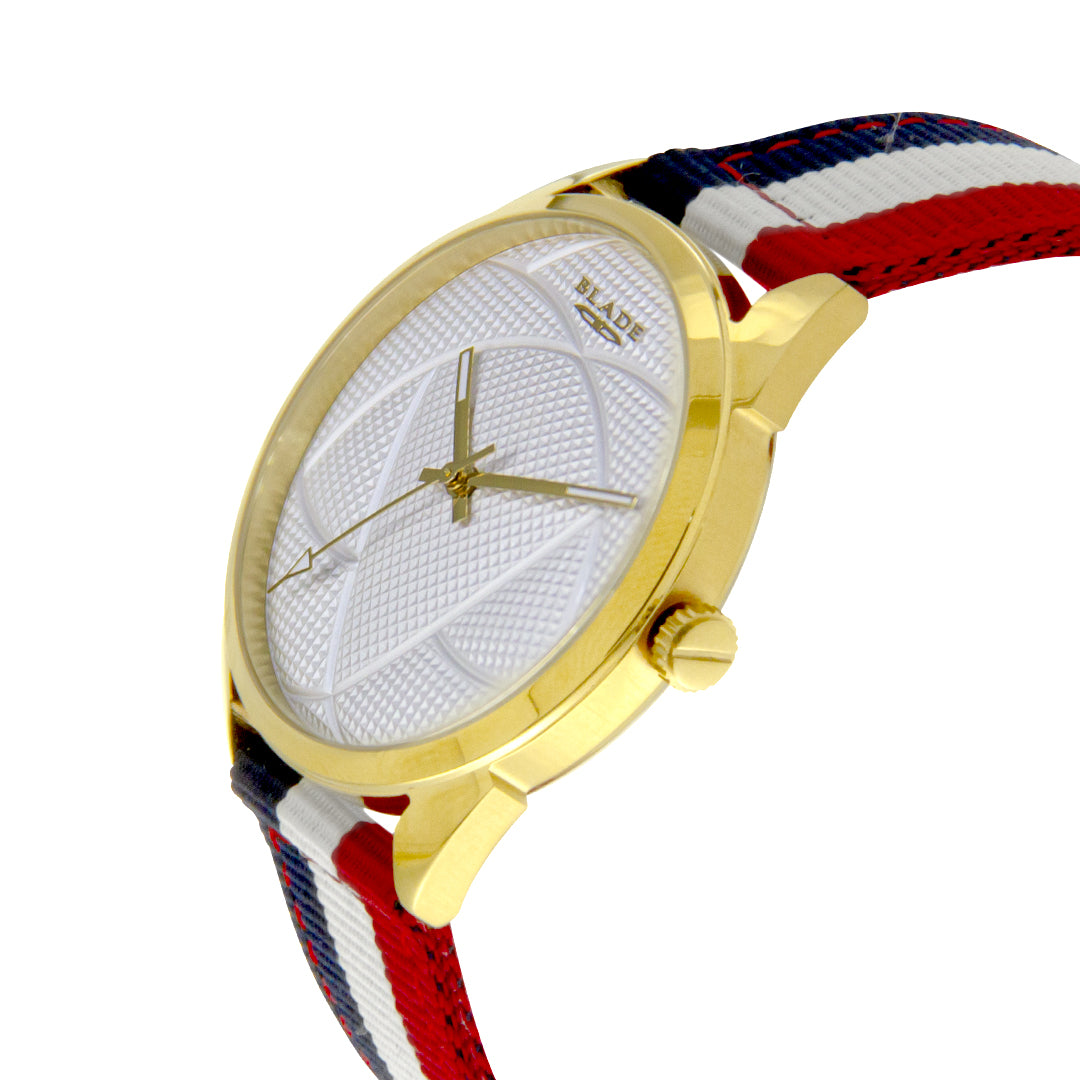 BLADE 3697GGW6E Navy Blue-White-Red Retro-Fútbol Special Edition NATO Strap Unisex Watch - Side