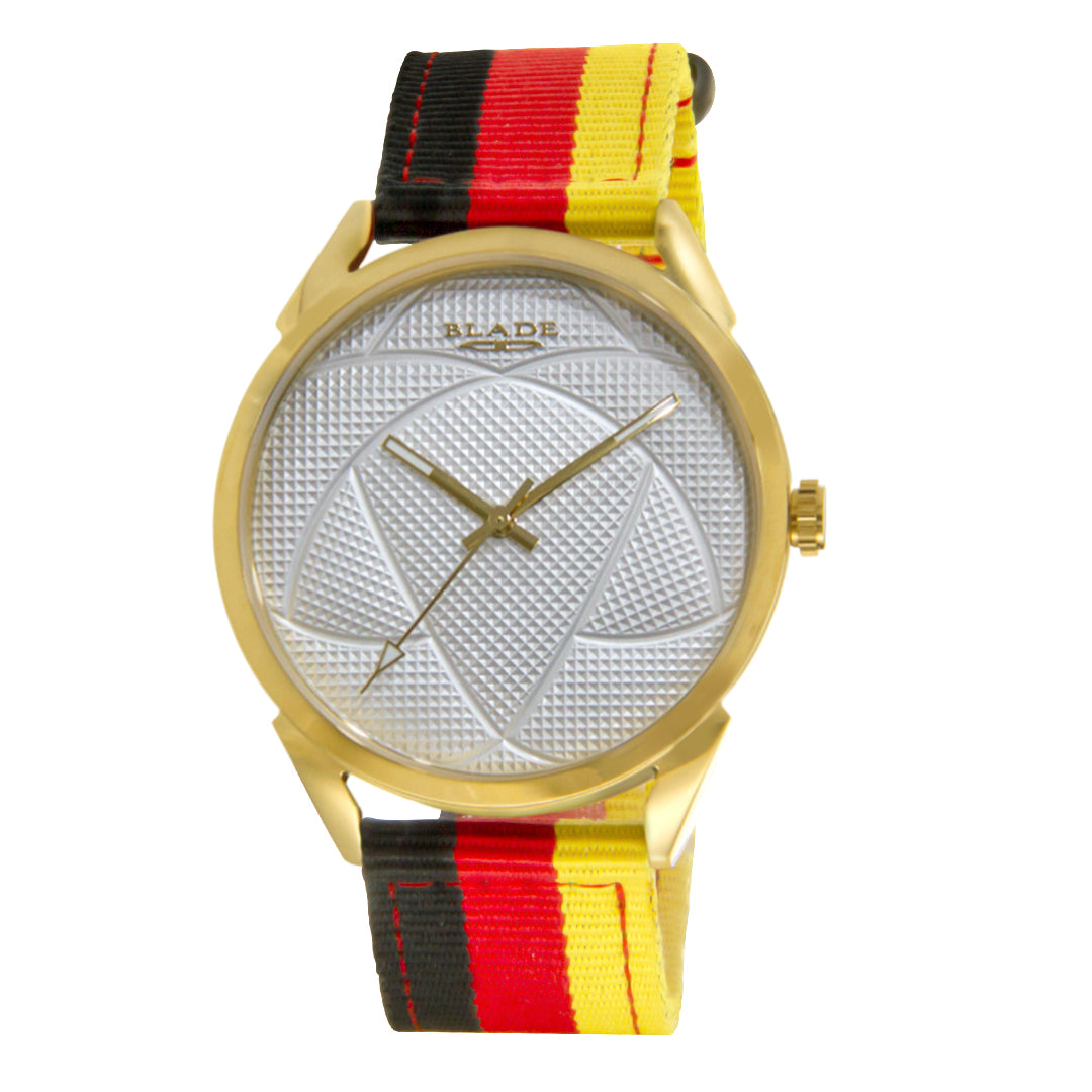 BLADE 3697GNN6F Black-Red-Yellow Retro-Fútbol Special Edition NATO Strap Unisex Watch - Front 02