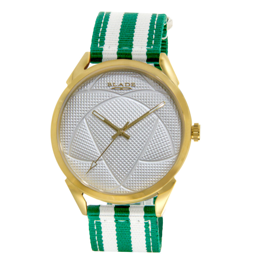 BLADE 3697GSW6G White-Green Retro-Fútbol Special Edition NATO Strap Unisex Watch - Front 02