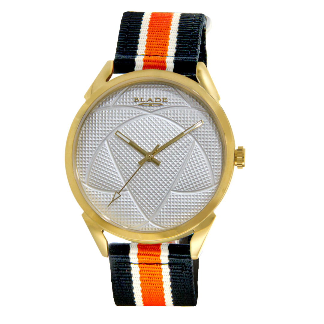 BLADE 3697GSW6H Black-Orange-White Retro-Fútbol Special Edition NATO Strap Unisex Watch - Front 02