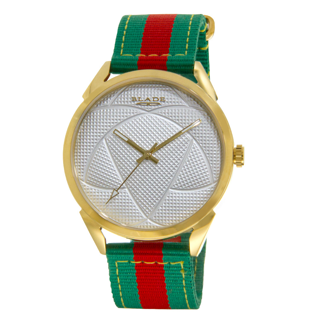 BLADE 3697GGW6I Green-Red Retro-Fútbol Special Edition NATO Strap Unisex Watch - Front