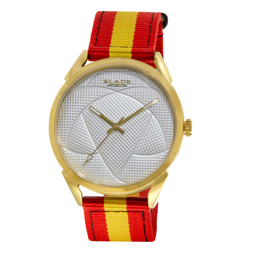 BLADE 3697GNN6K Red-Yellow Retro-Fútbol Special Edition NATO Strap Unisex Watch - Front 02