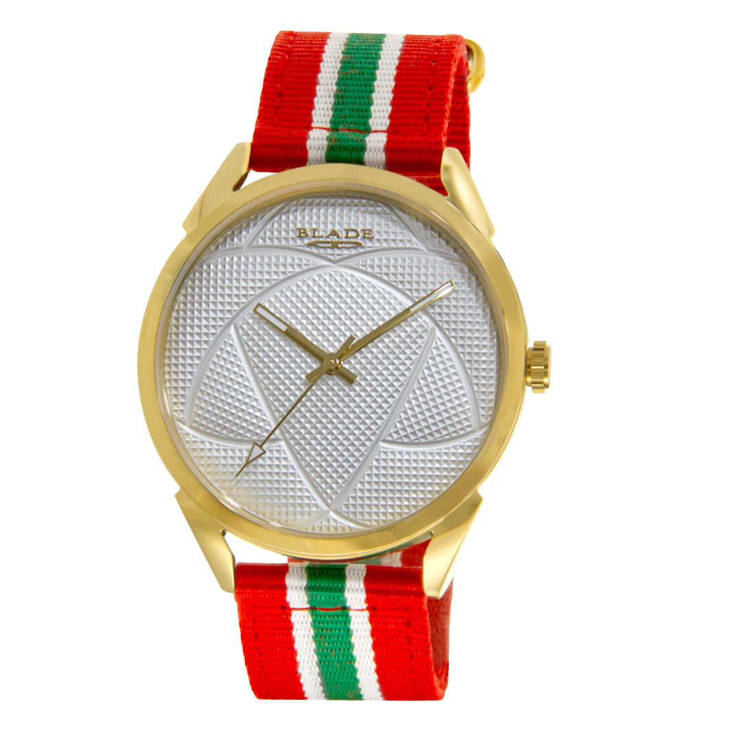 BLADE 3697GGW6N Red-Green-White Retro-Fútbol Special Edition NATO Strap Unisex Watch - Front