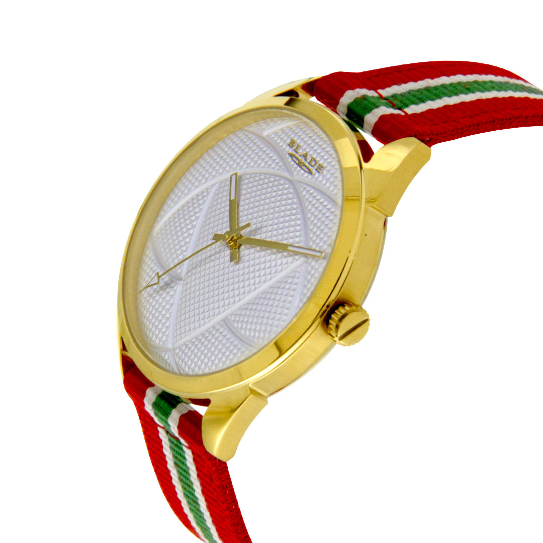 BLADE 3697GGW6N Red-Green-White Retro-Fútbol Special Edition NATO Strap Unisex Watch - Side