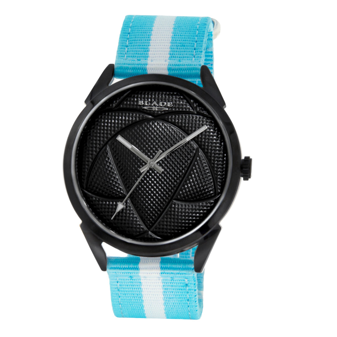 BLADE 3697GSW6A White-Blue Retro-Fútbol Special Edition NATO Strap Unisex Watch - Front 03