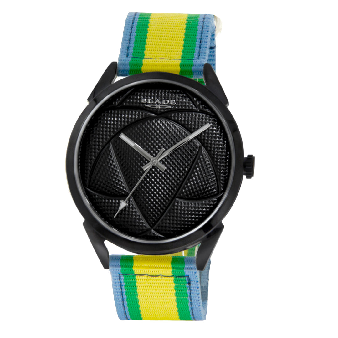 BLADE 3697GSW6B Yellow-Green-Blue Retro-Fútbol Special Edition NATO Strap Unisex Watch - Front 03