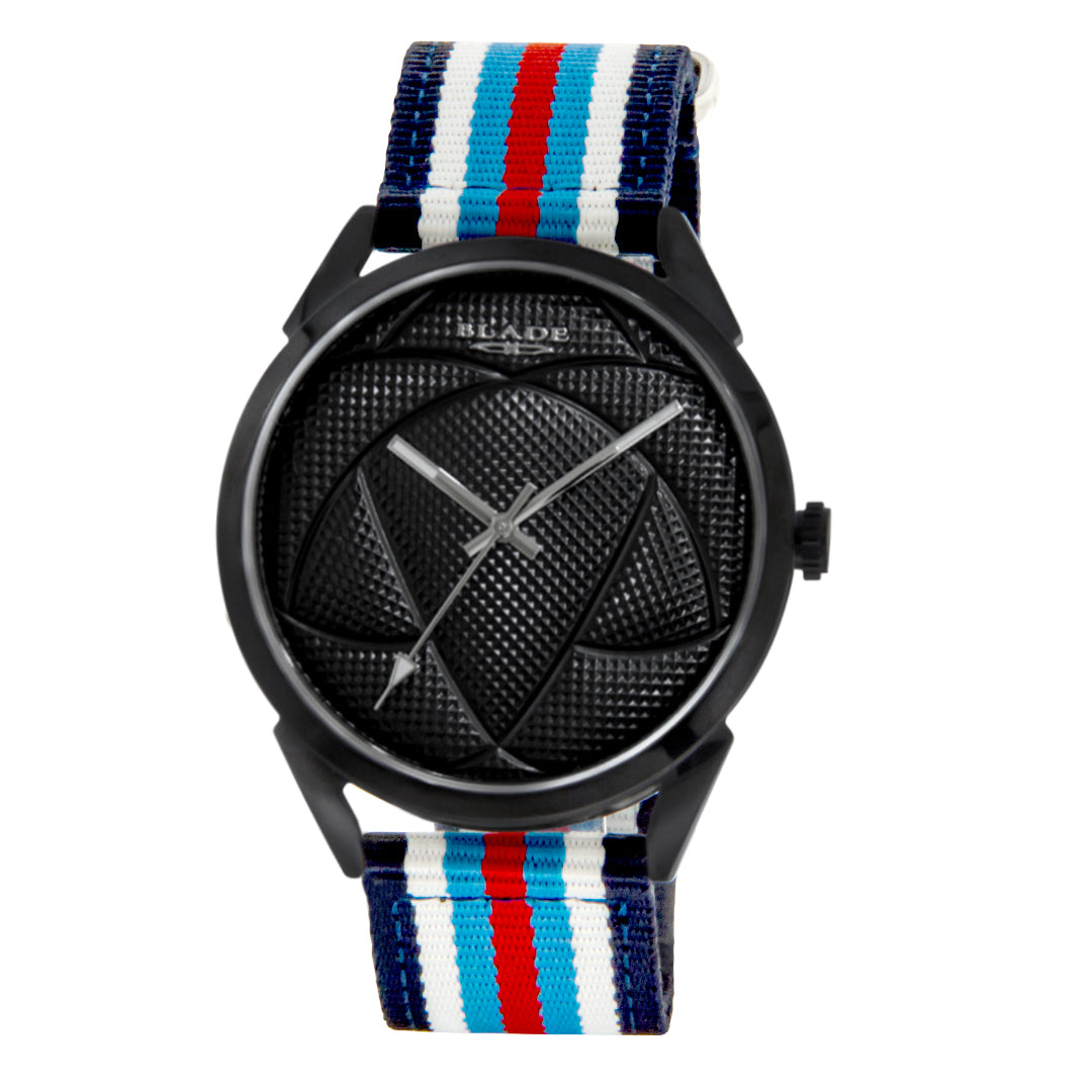 BLADE 3697GSW6D Navy Blue-Blue-Red-White Retro-Fútbol Special Edition NATO Strap Unisex Watch - Front 03