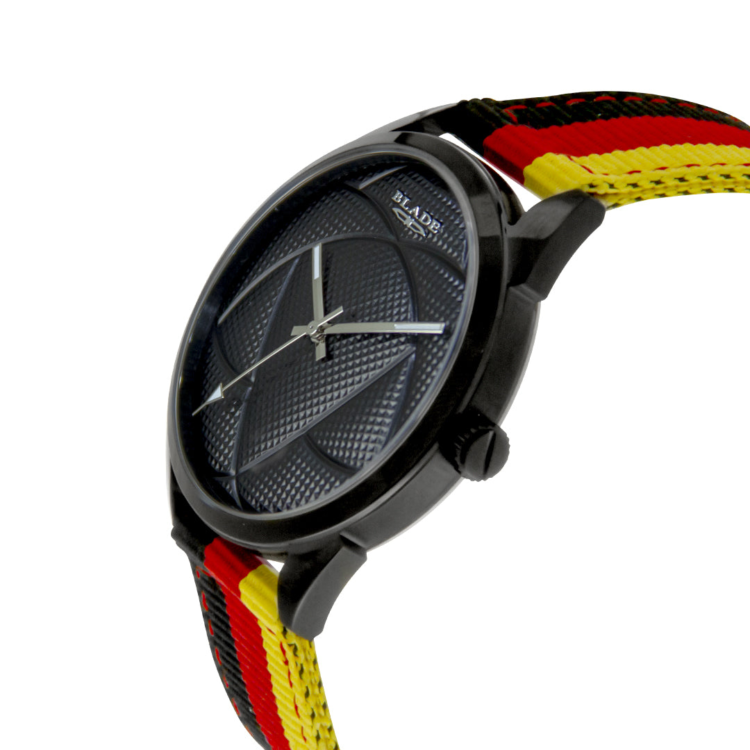 BLADE 3697GNN6F Black-Red-Yellow Retro-Fútbol Special Edition NATO Strap Unisex Watch - Side