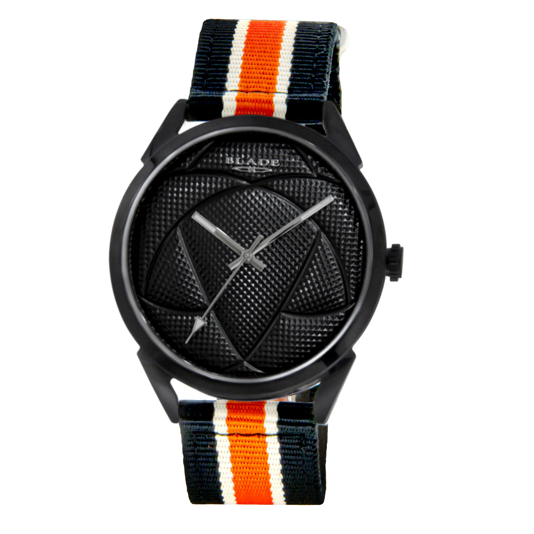 BLADE 3697GSW6H Black-Orange-White Retro-Fútbol Special Edition NATO Strap Unisex Watch - Front 04