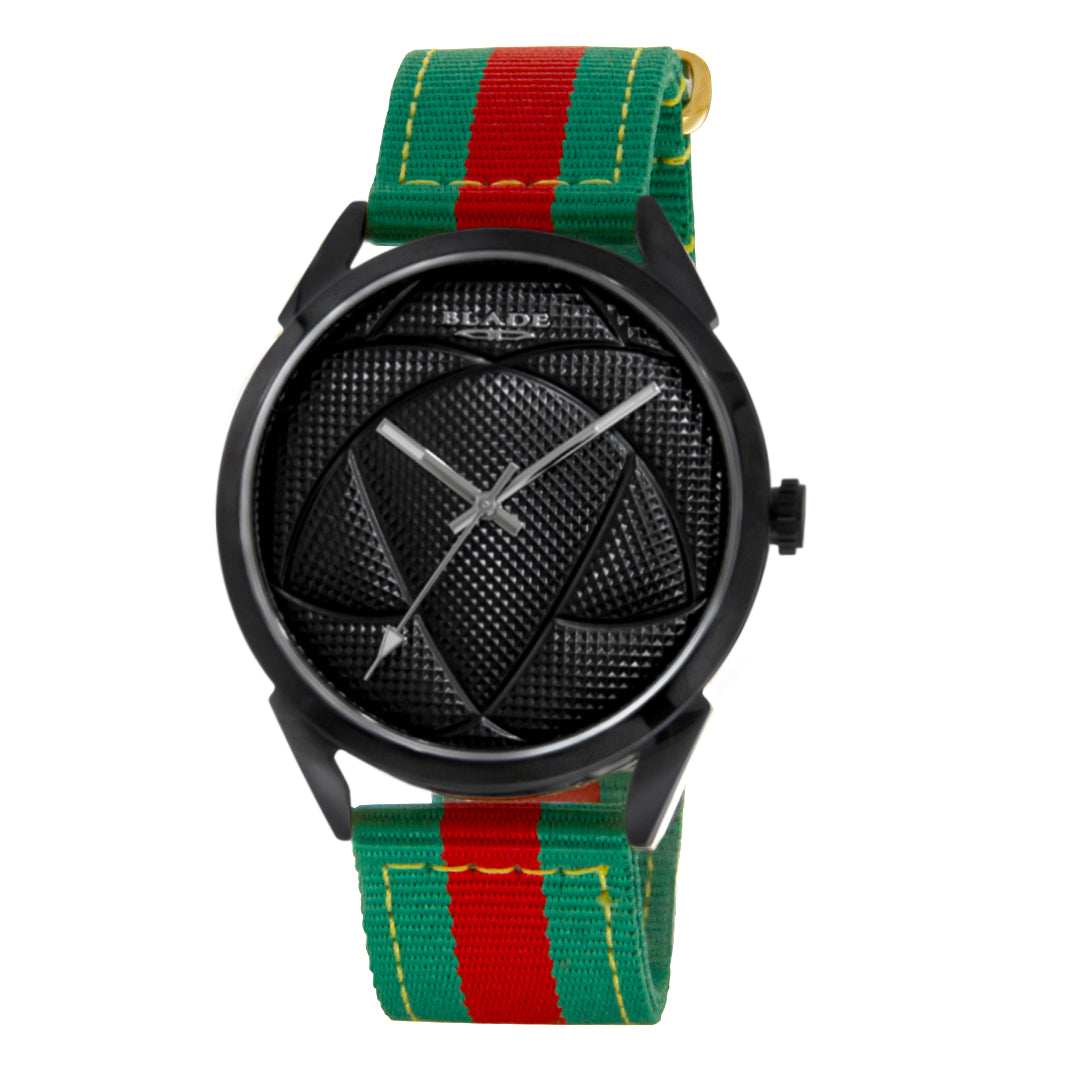 BLADE 3697GGW6I Green-Red Retro-Fútbol Special Edition NATO Strap Unisex Watch - Front 02