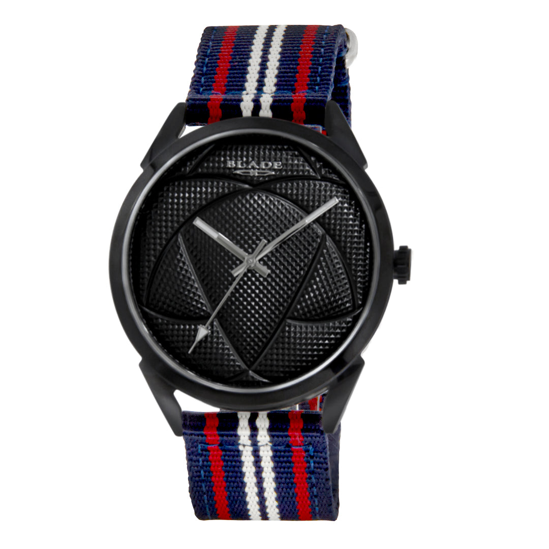 BLADE 3697GSW6L Navy Blue-Red-White Retro-Fútbol Special Edition NATO Strap Unisex Watch - Front 03