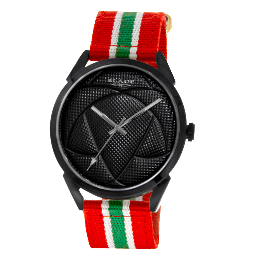 BLADE 3697GGW6N Red-Green-White Retro-Fútbol Special Edition NATO Strap Unisex Watch - Front 03