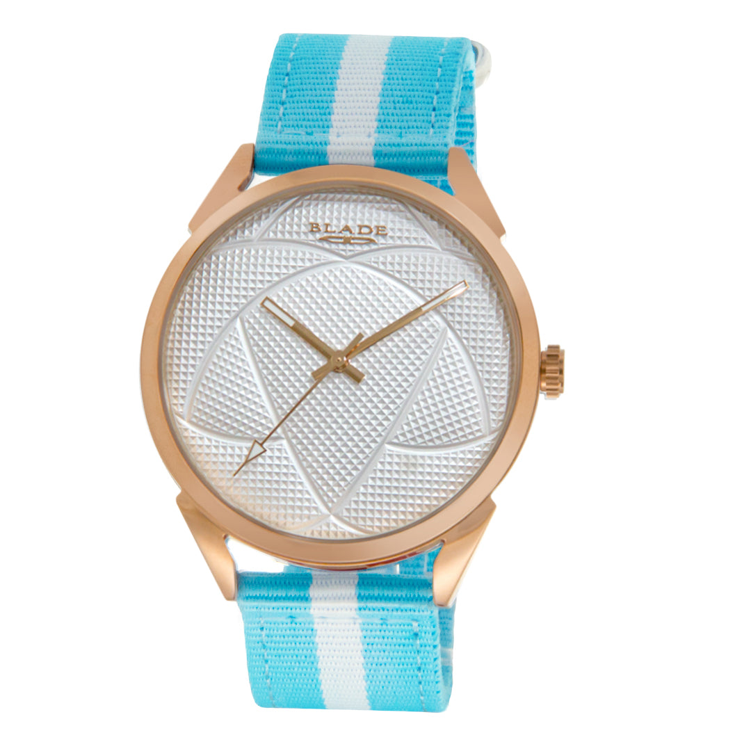 BLADE 3697GSW6A White-Blue Retro-Fútbol Special Edition NATO Strap Unisex Watch - Front 04