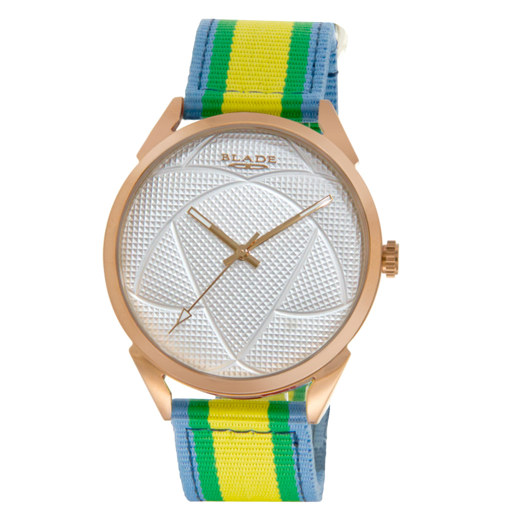 BLADE 3697GSW6B Yellow-Green-Blue Retro-Fútbol Special Edition NATO Strap Unisex Watch - Front 04