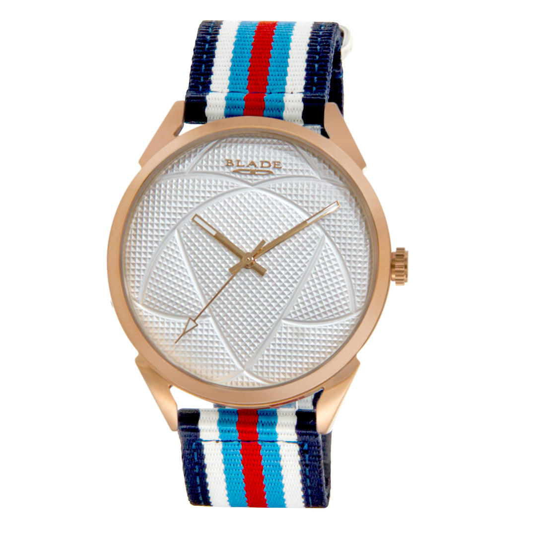 BLADE 3697GSW6D Navy Blue-Blue-Red-White Retro-Fútbol Special Edition NATO Strap Unisex Watch - Front 04