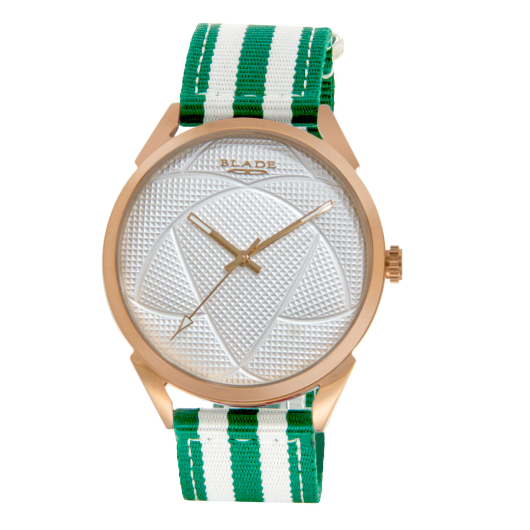 BLADE 3697GSW6G White-Green Retro-Fútbol Special Edition NATO Strap Unisex Watch - Front 03