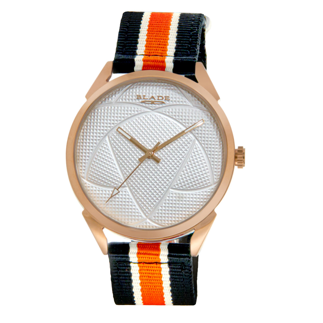 BLADE 3697GSW6H Black-Orange-White Retro-Fútbol Special Edition NATO Strap Unisex Watch - Front 03