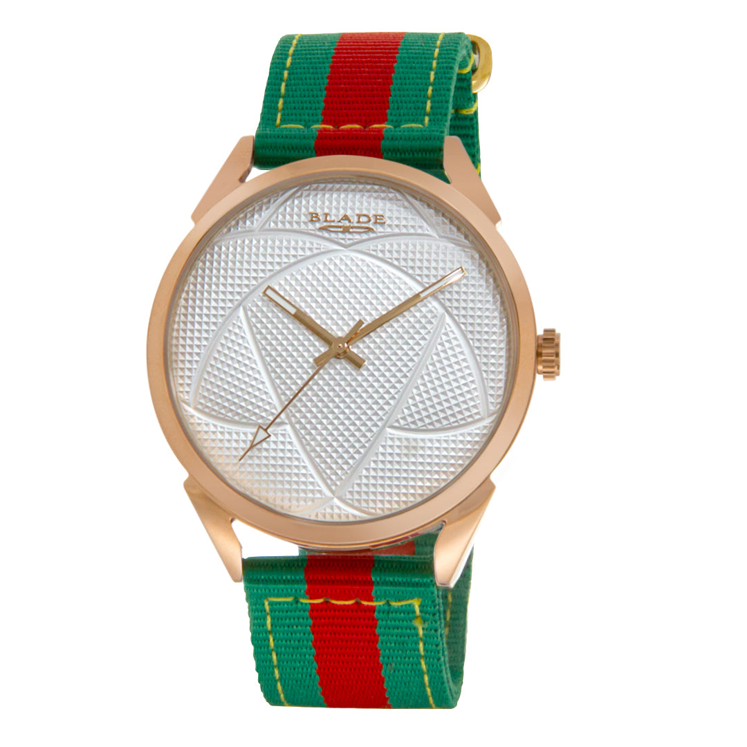 BLADE 3697GGW6I Green-Red Retro-Fútbol Special Edition NATO Strap Unisex Watch - Front 03