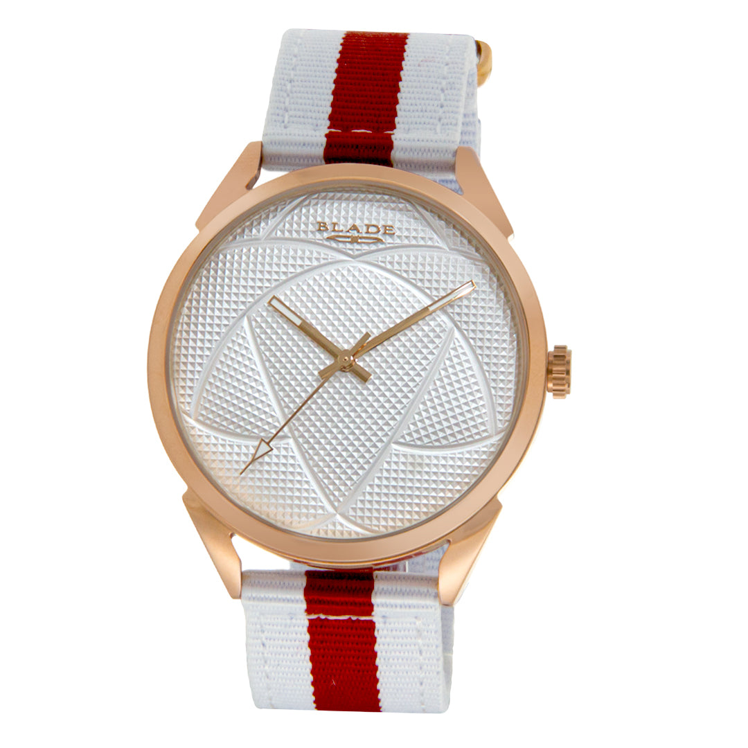 BLADE 3697GRW6J White-Maroon Red Retro-Fútbol Special Edition NATO Strap Unisex Watch - Front