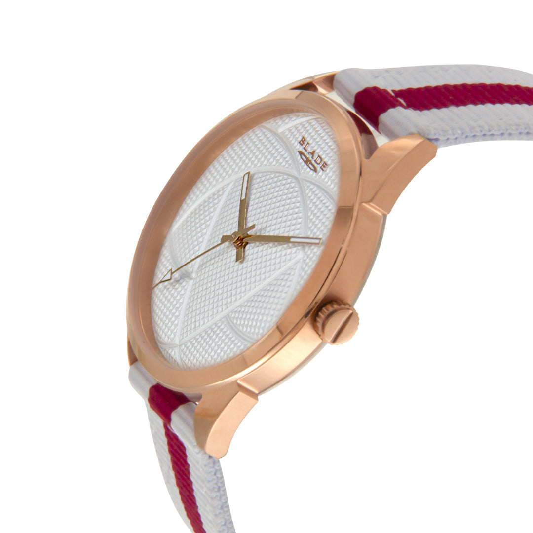 BLADE 3697GRW6J White-Maroon Red Retro-Fútbol Special Edition NATO Strap Unisex Watch - Side