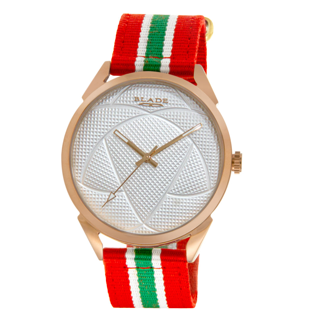 BLADE 3697GGW6N Red-Green-White Retro-Fútbol Special Edition NATO Strap Unisex Watch - Front 04