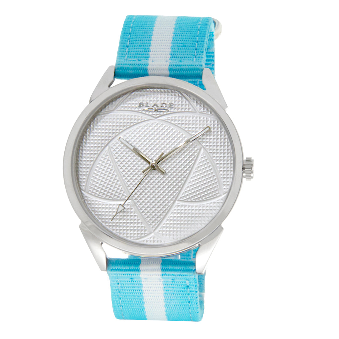 BLADE 3697GSW6A White-Blue Retro-Fútbol Special Edition NATO Strap Unisex Watch - Front
