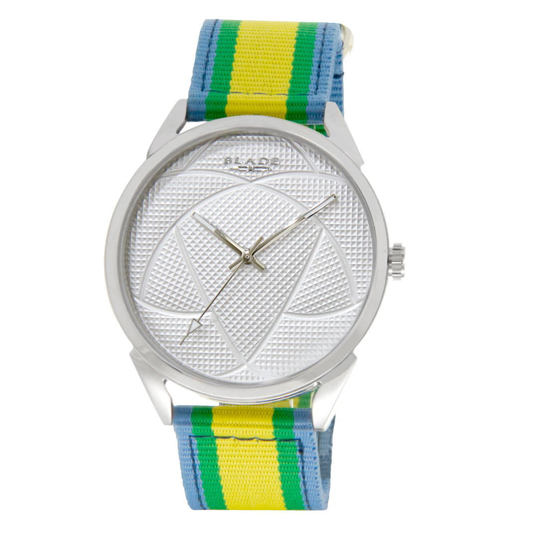 BLADE 3697GSW6B Yellow-Green-Blue Retro-Fútbol Special Edition NATO Strap Unisex Watch - Front