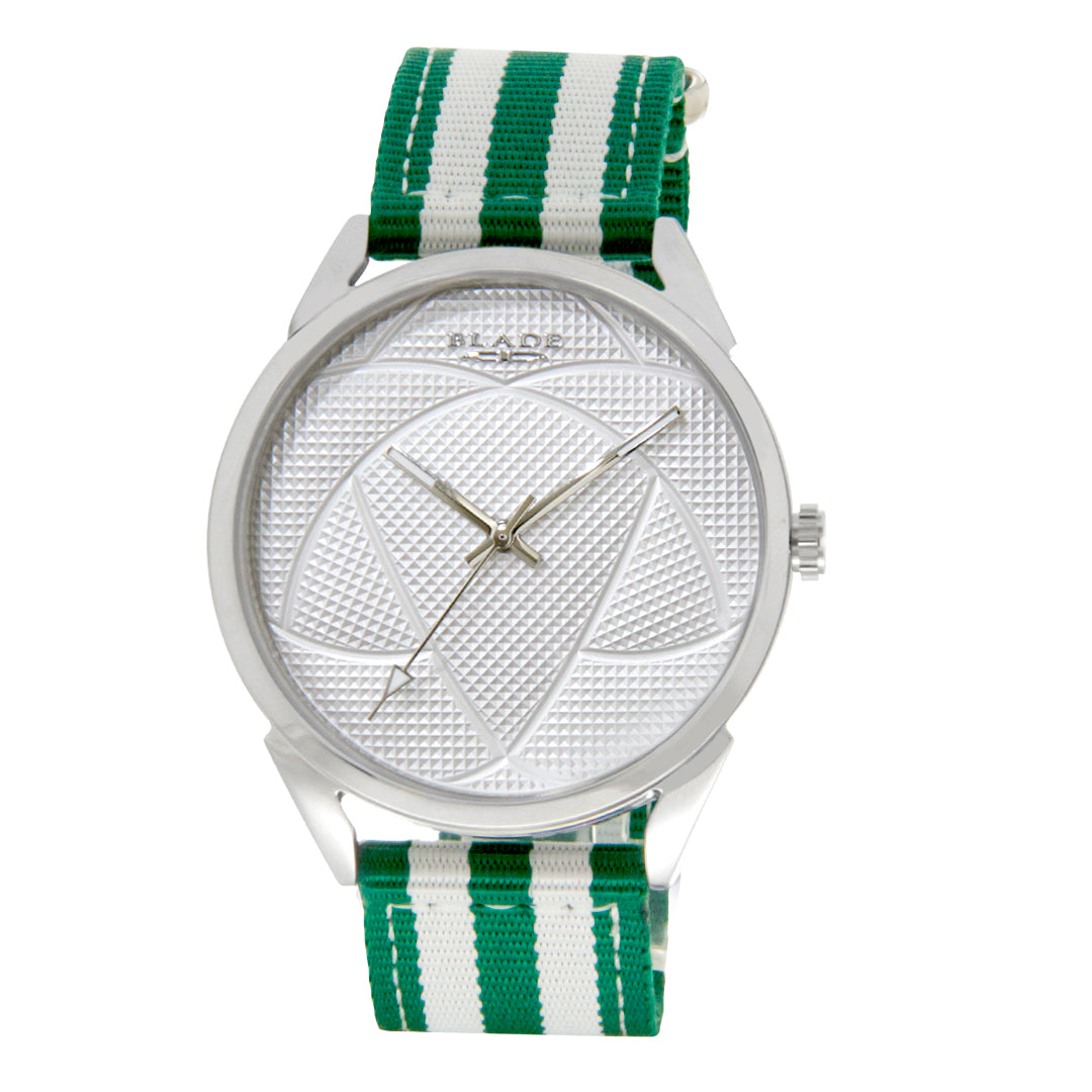 BLADE 3697GSW6G White-Green Retro-Fútbol Special Edition NATO Strap Unisex Watch - Front