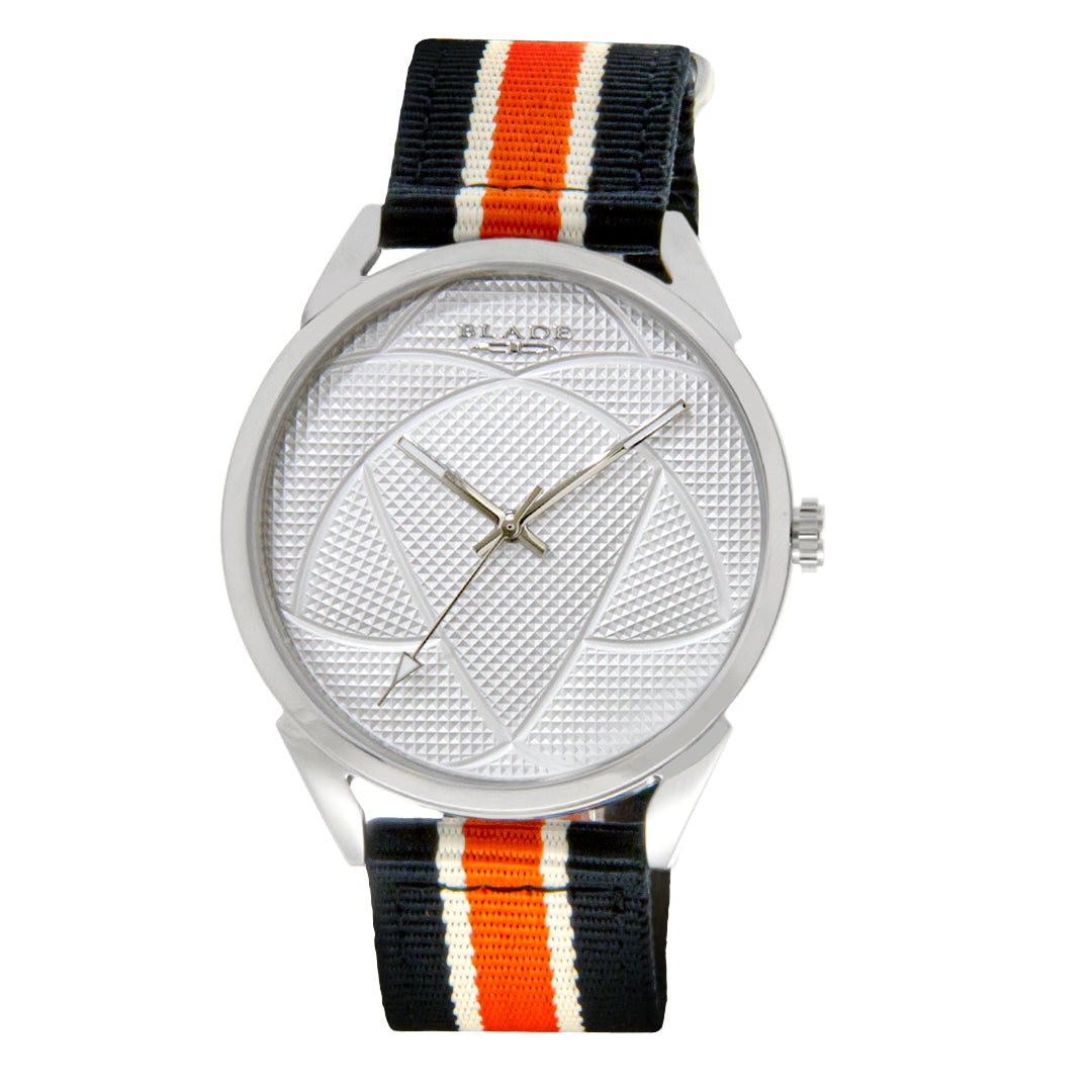 BLADE 3697GSW6H Black-Orange-White Retro-Fútbol Special Edition NATO Strap Unisex Watch - Front