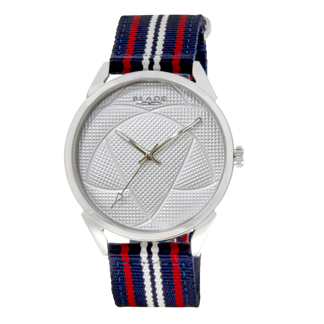 BLADE 3697GSW6L Navy Blue-Red-White Retro-Fútbol Special Edition NATO Strap Unisex Watch - Front