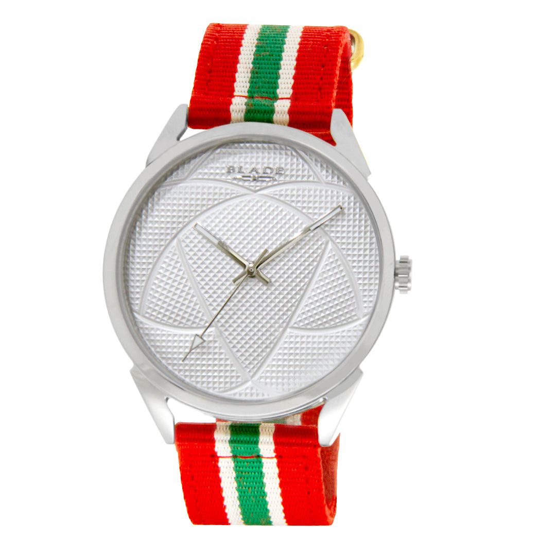 BLADE 3697GGW6N Red-Green-White Retro-Fútbol Special Edition NATO Strap Unisex Watch - Front 02