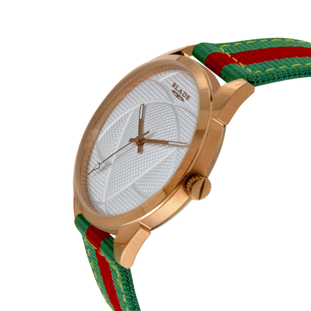 BLADE 3697GGW6I Green-Red Retro-Fútbol Special Edition NATO Strap Unisex Watch - Side 03