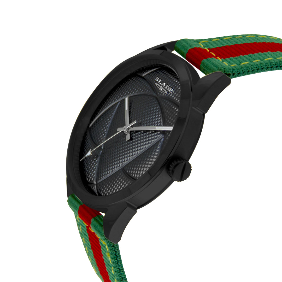 BLADE 3697GGW6I Green-Red Retro-Fútbol Special Edition NATO Strap Unisex Watch - Side 02