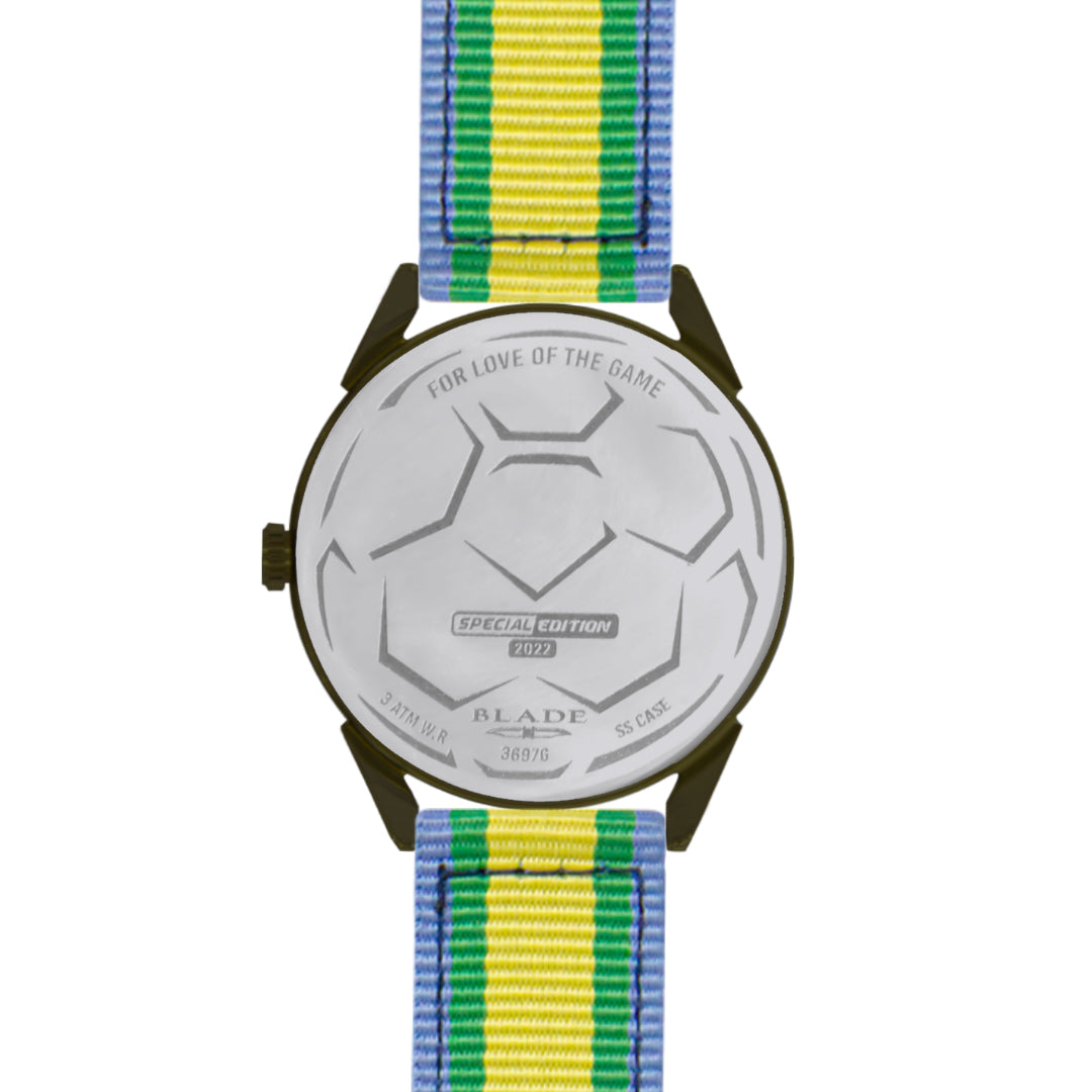 BLADE 3697GSW6B Yellow-Green-Blue Retro-Fútbol Special Edition NATO Strap Unisex Watch - Back 03