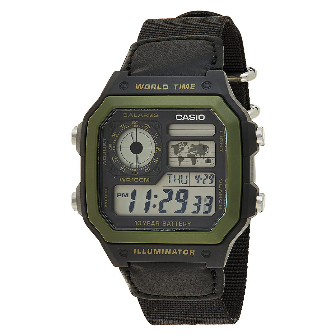 Casio Men's 'World Time' Military Look Watch AE-1200WHB-1BVDF