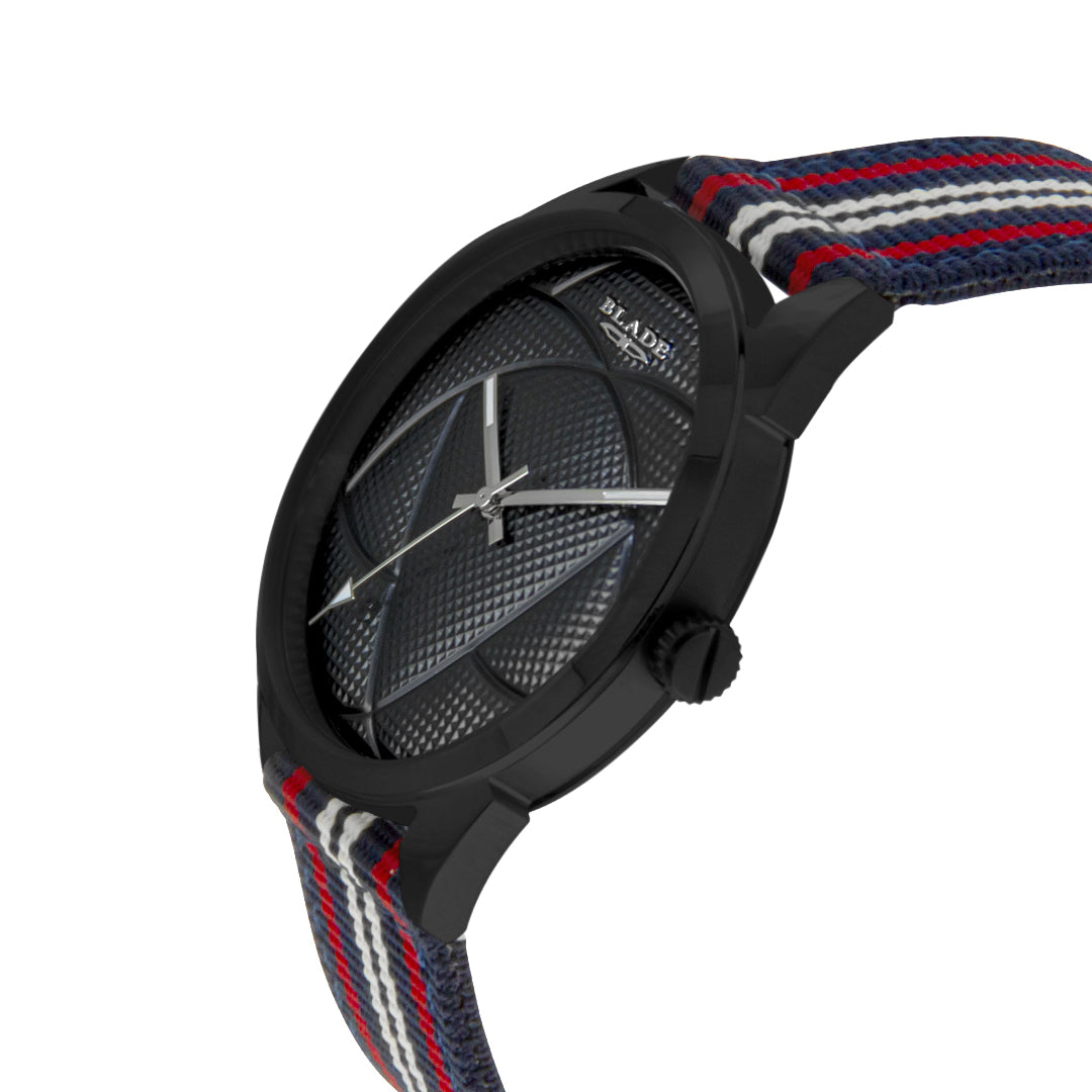 BLADE 3697GSW6L Navy Blue-Red-White Retro-Fútbol Special Edition NATO Strap Unisex Watch - Side 02