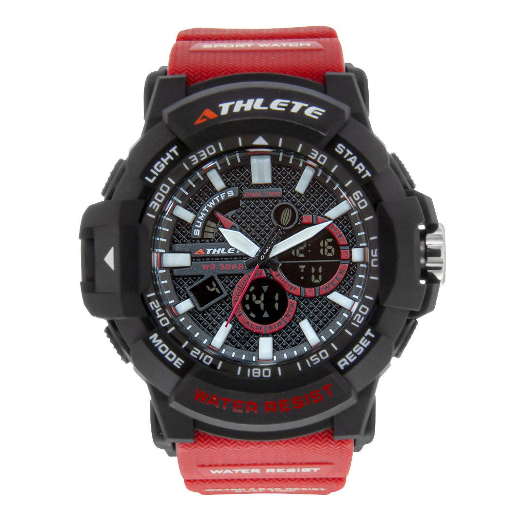 ELIZ ATHLETE ES8586G8NNR Black PU Case & Red Band Men's Sports Watch