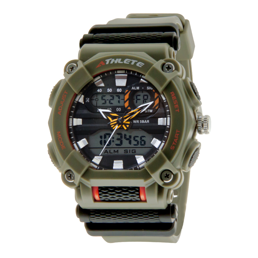 ELIZ ES8587G8ENN Green PU Case and Band Men's Sports Watch