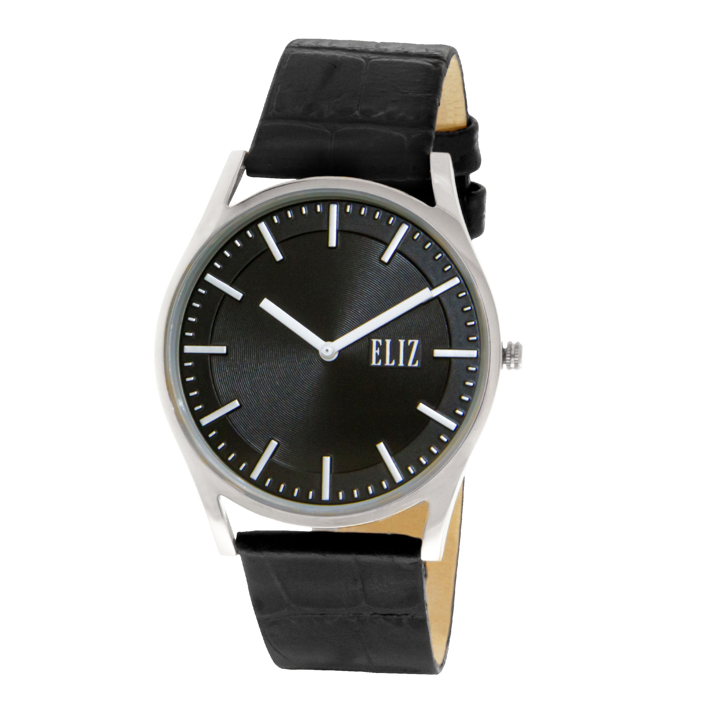 ELIZ ES8711G1SNN PVD Silver Case Black Leather Men's Watch