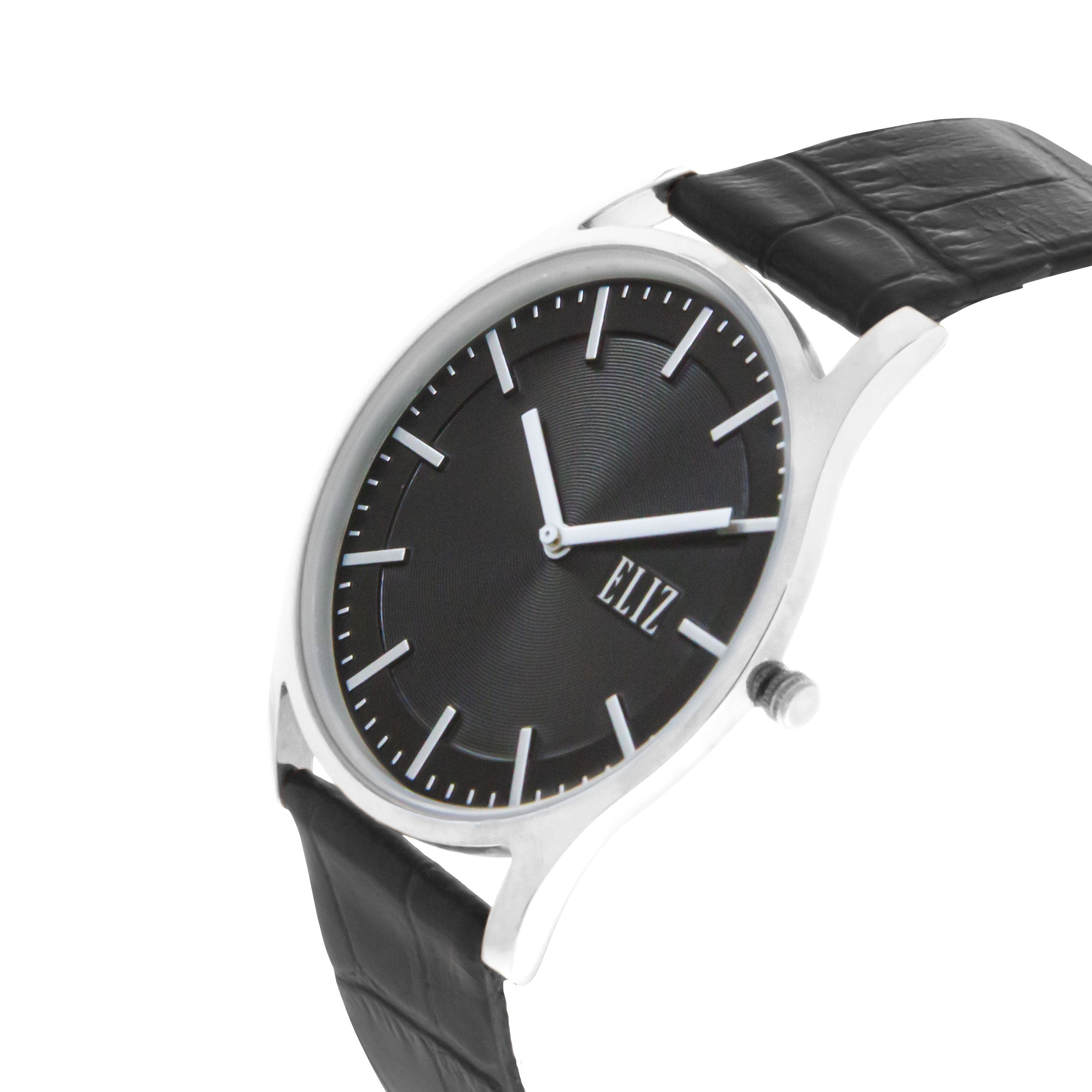 ELIZ ES8711G1SNN PVD Silver Case Black Leather Men's Watch