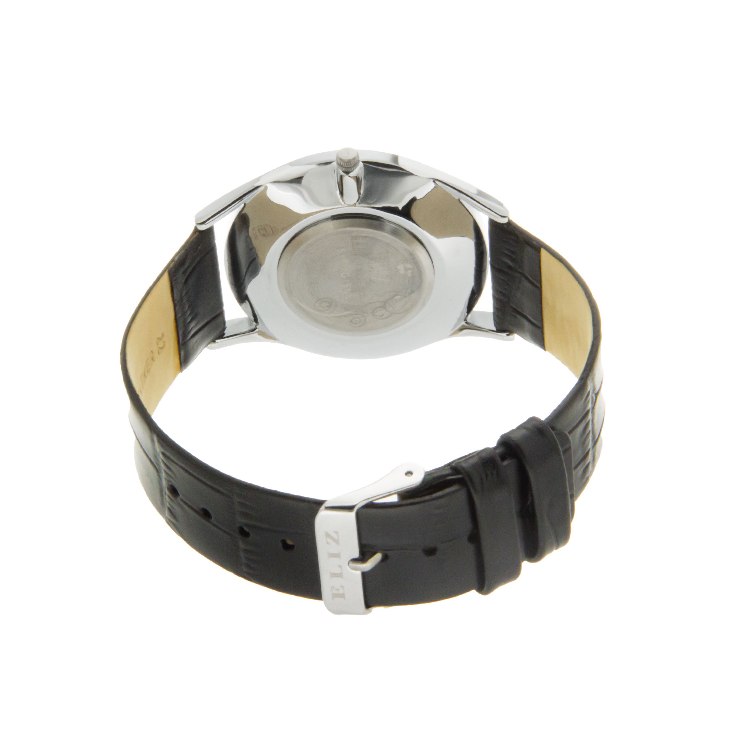 ELIZ ES8711G1SNN PVD Silver Case Black Leather Men's Watch